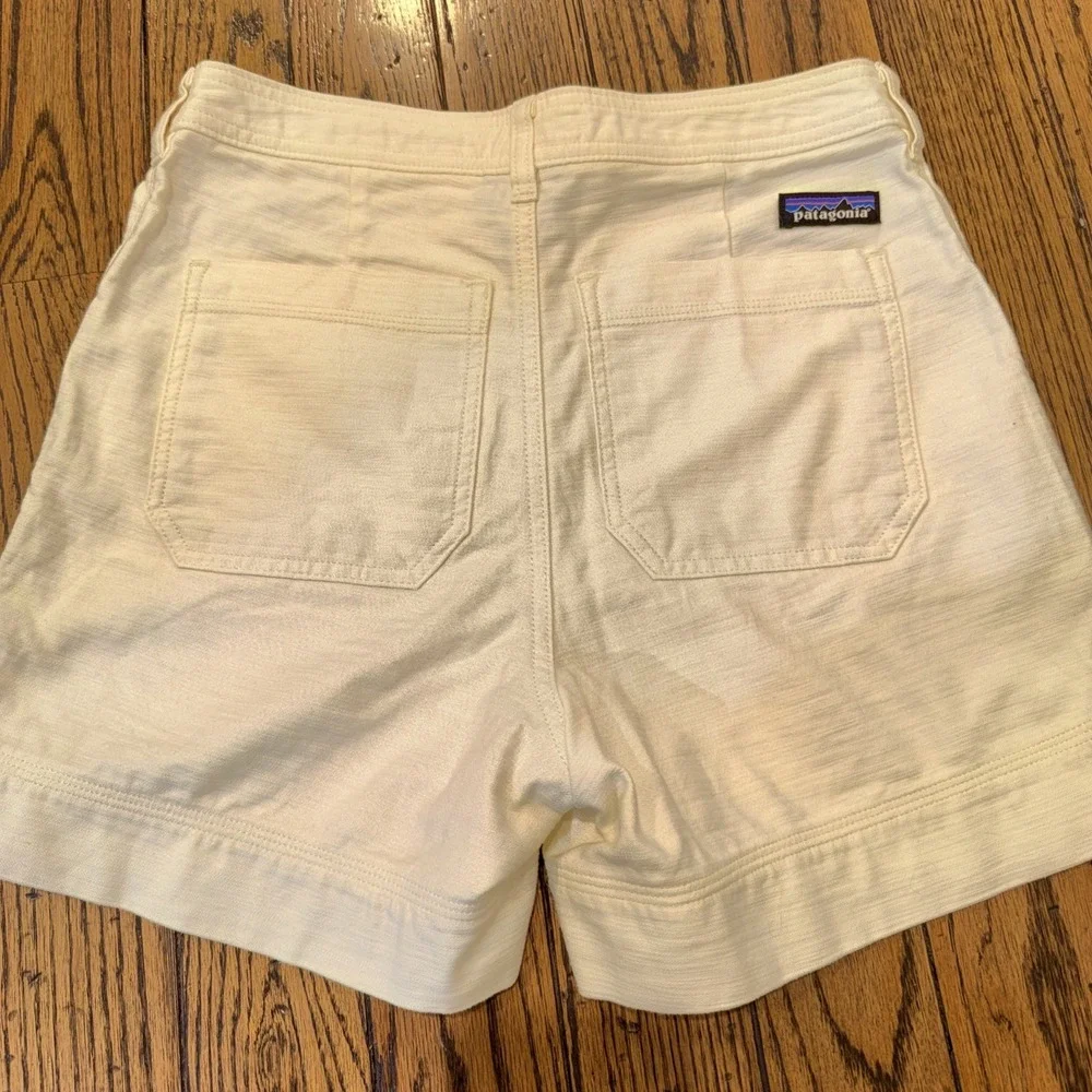 Patagonia Women Sz 6 Off White High Rise Zip Stretch Pockets Texture Shorts 5